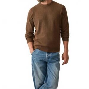 NEW FAHERTY jackson crew sweater in trail brown heather